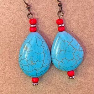 Turquoise/red Dangle Earrings